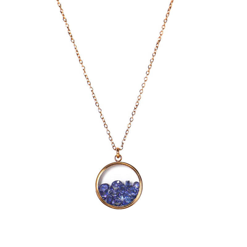 Collier Médaillon Bleu Profond doré à l'Or Rose - Charles Orwin