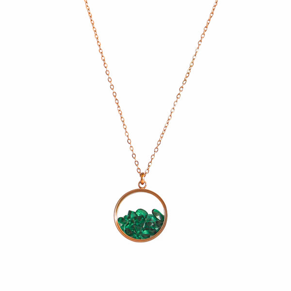 Collier Médaillon Vert profond doré à l'Or Rose - Charles Orwin